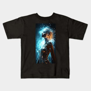 blonde girl with neon blue lights Kids T-Shirt